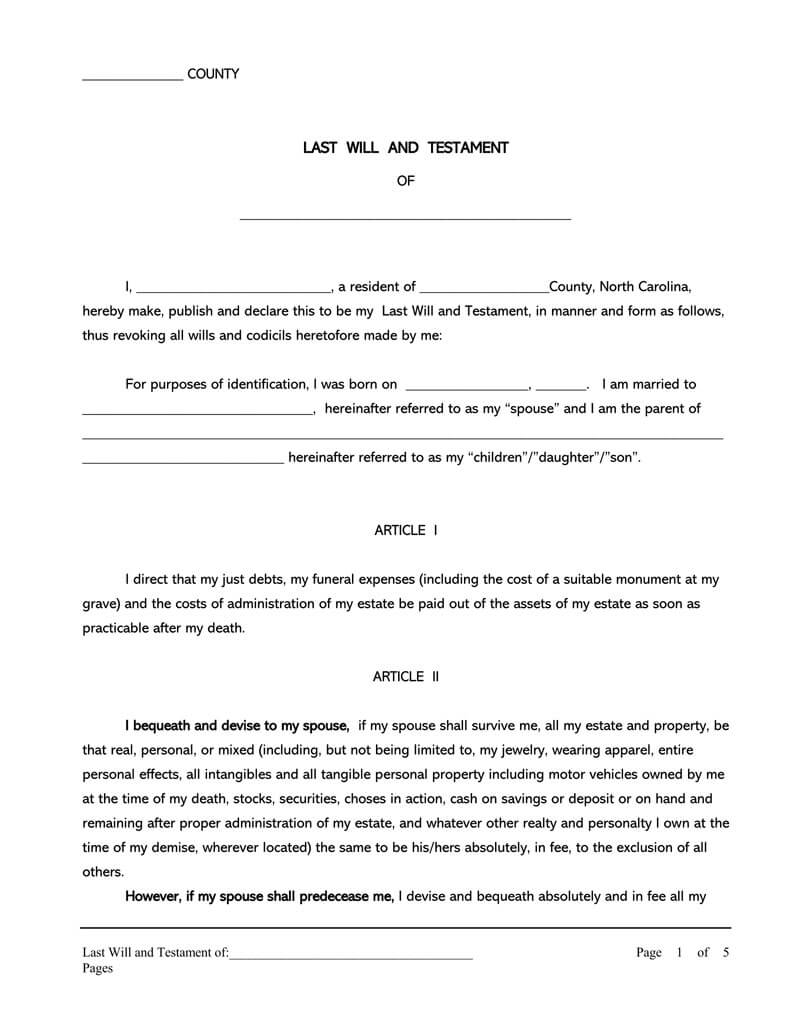 last will and testament template pdf